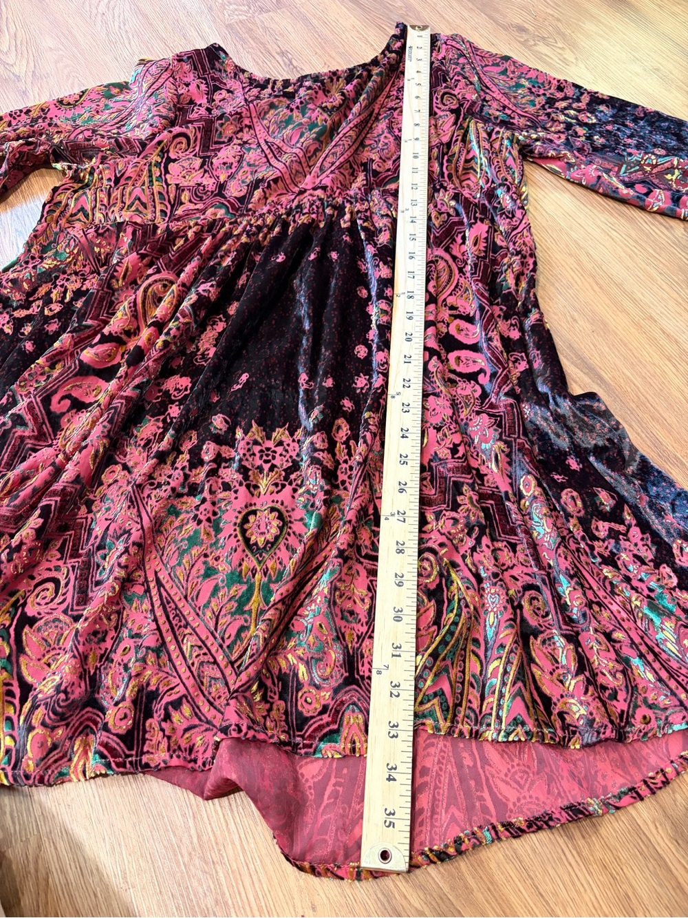 Free People Mirror Mirror Velvet Burnt Red Floral Tunic Dress - Picture 10 of 16